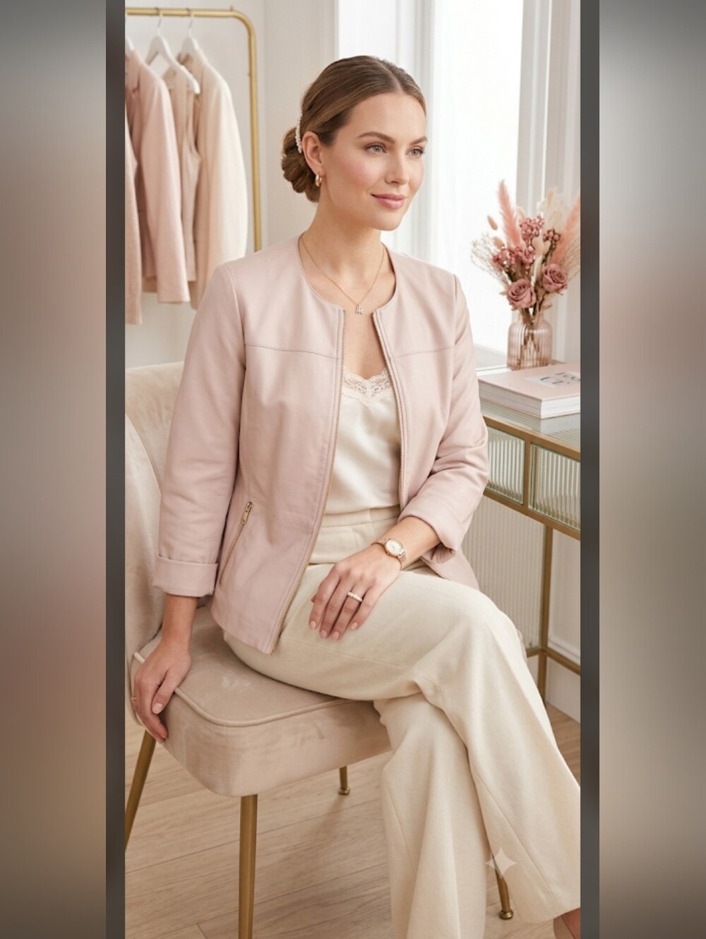 Chico's 0 Faux Leather Moto Jacket S Pink Butter Soft Minimalist #drs20